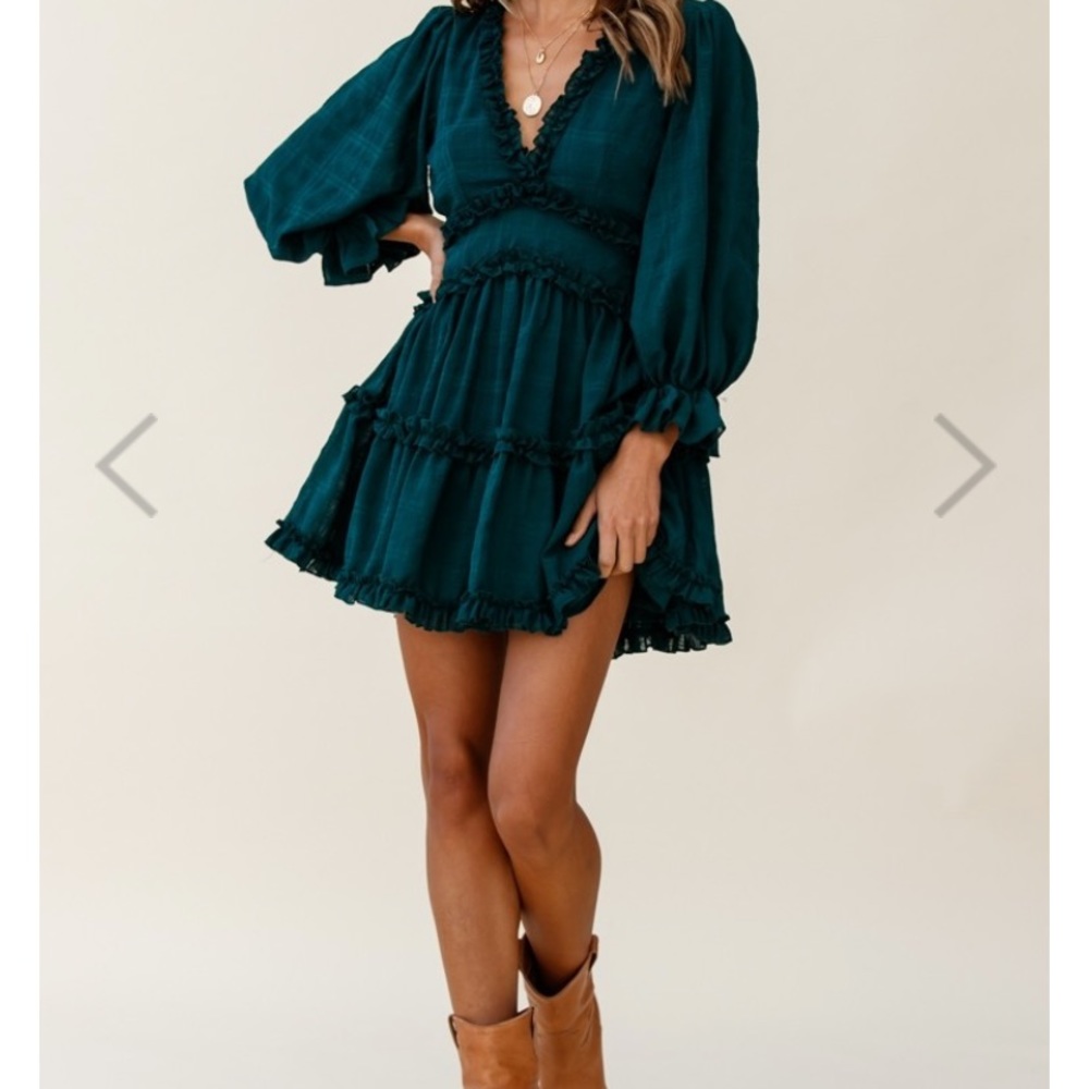 Laney Cutout Back Balloon Sleeve Dress Green-S